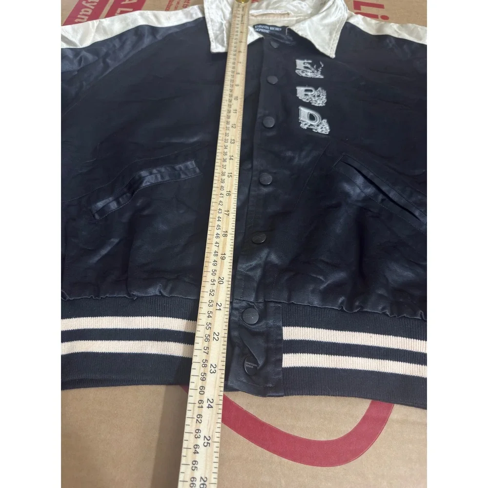ERD Satin Varsity Bomber Jacket Black Cream Embroidered